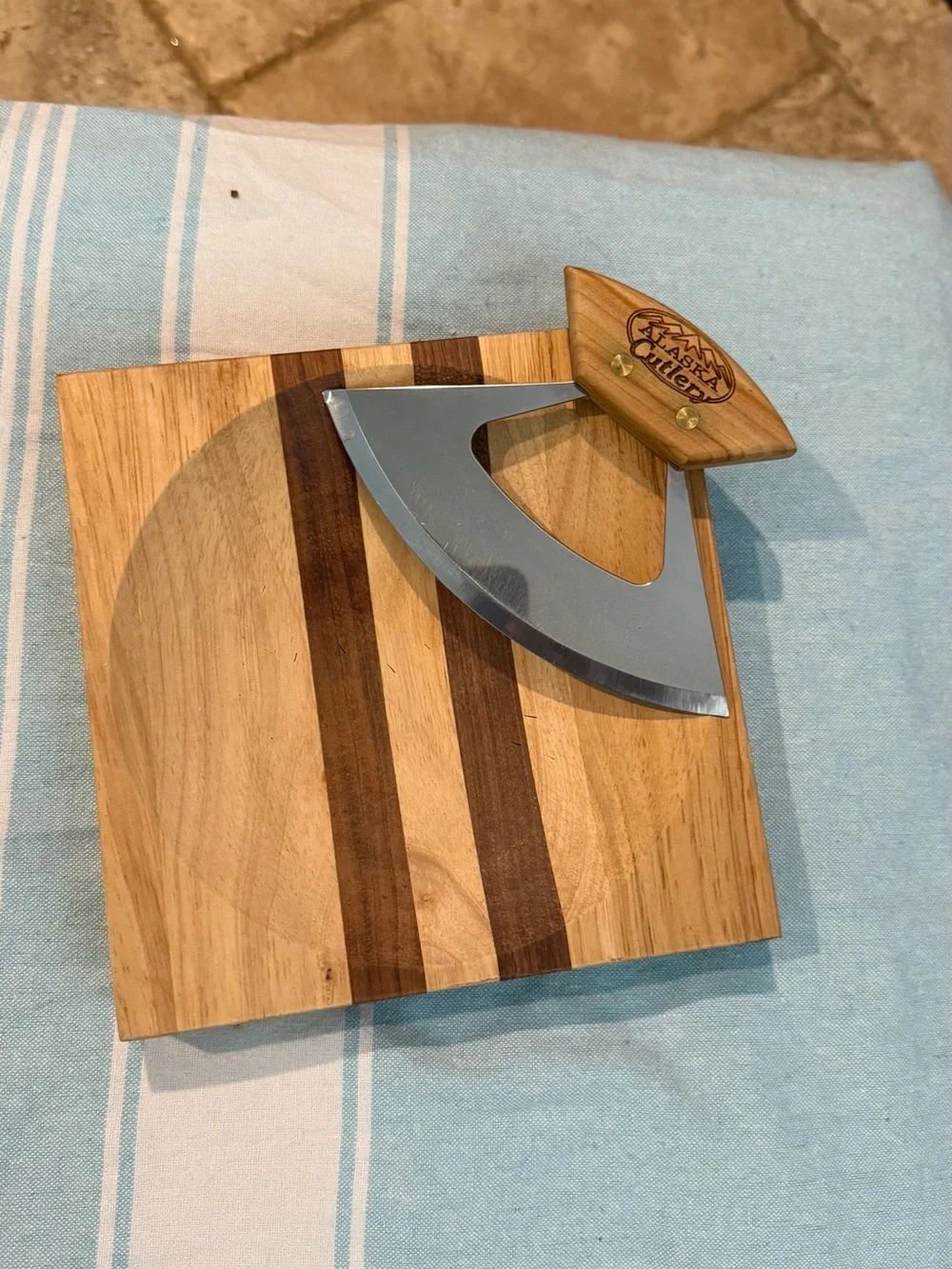 Wood-Handled Mezzaluna Herb Chopper — Natural Brown